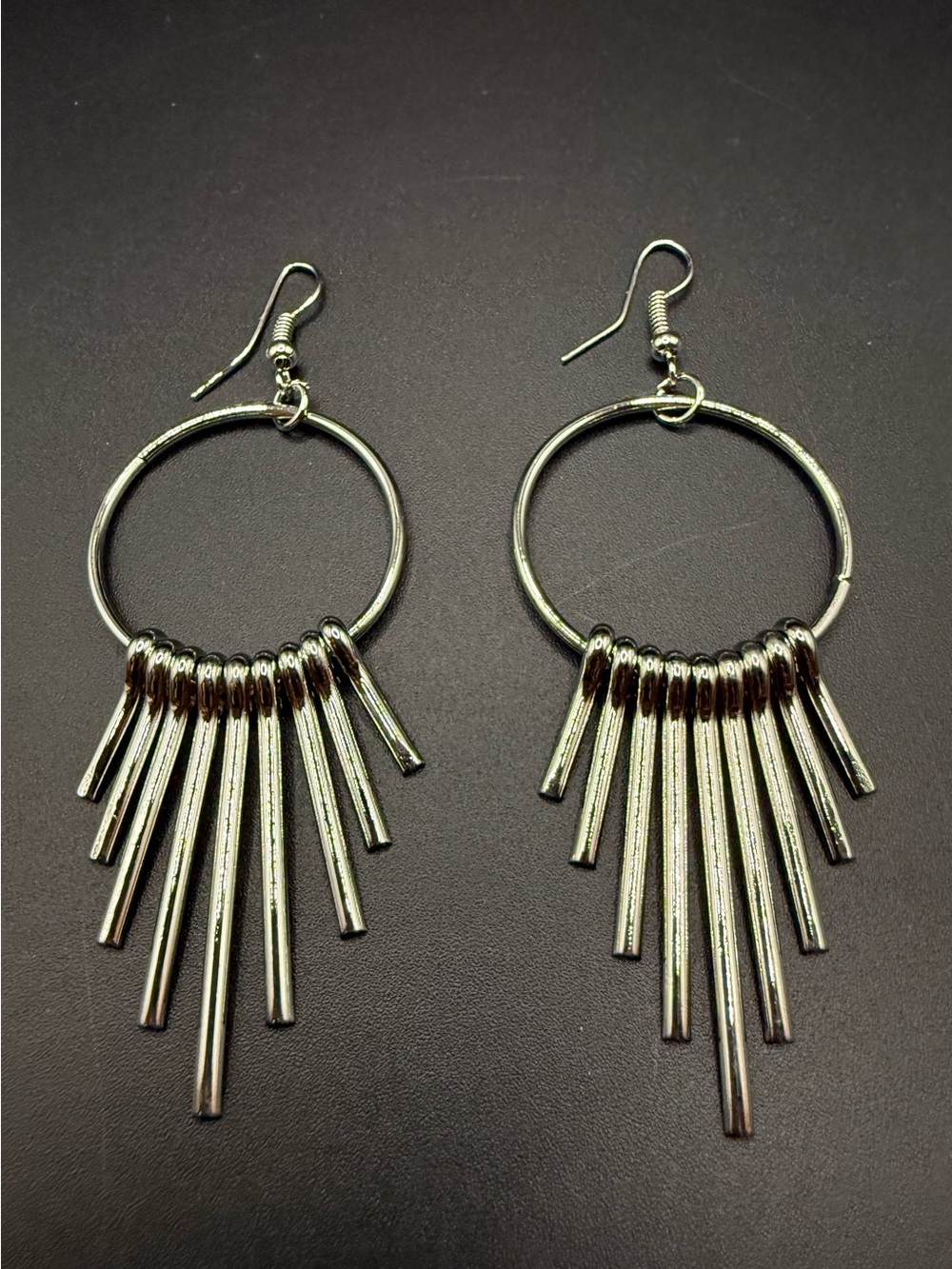 New Silver Tone Hoop Fringe Drop Earrings - Women Jewelry